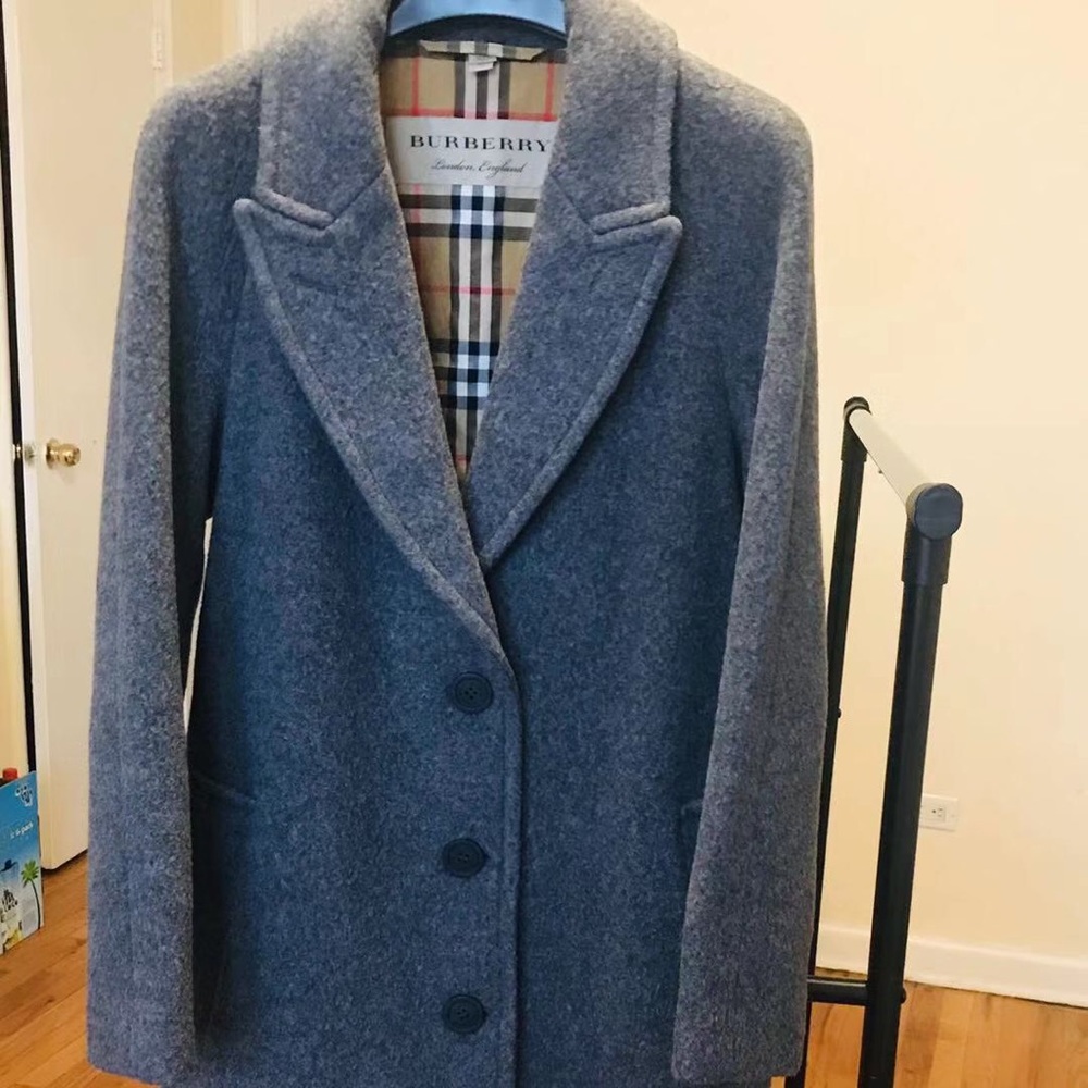 Burberry women’s gray wool trench coat